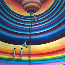 the discovery of gravity, painting by Okuda San Miguel generated by DALL·E 2